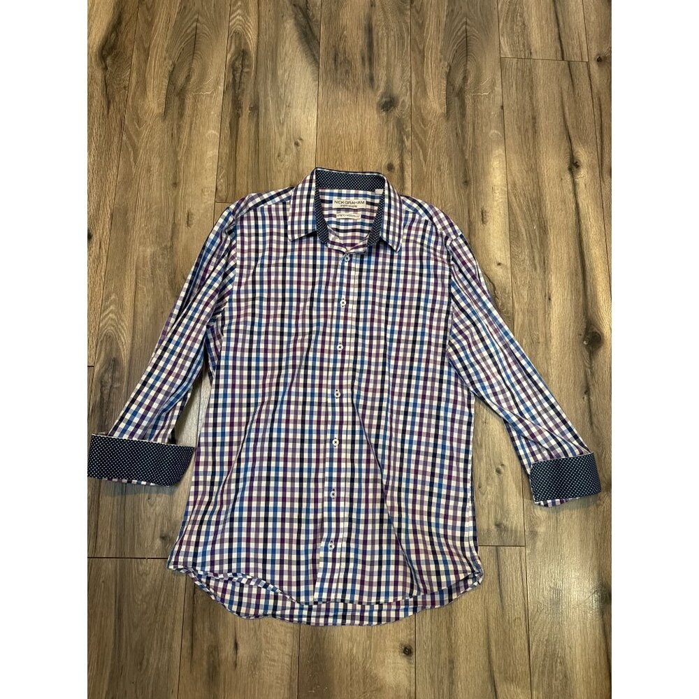 Nick Graham Everywhere Mens Stretch Modern Fit Contrast Cuffs Dress Shirt Size 1